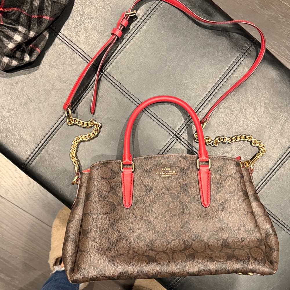 Coach Signature Satchel with Red Accents